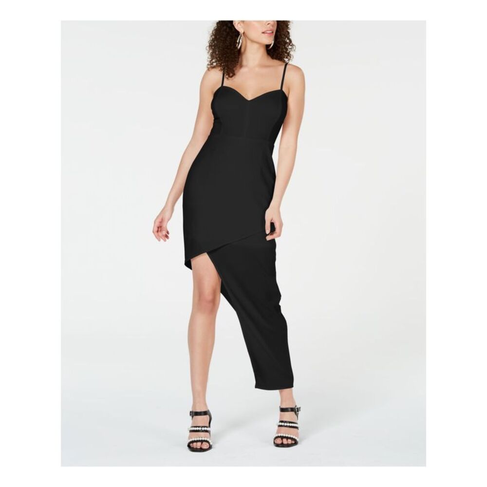 MATERIAL GIRL Womens Black & Maxi Asymmetrical-hem Spaghetti Strap Dress S